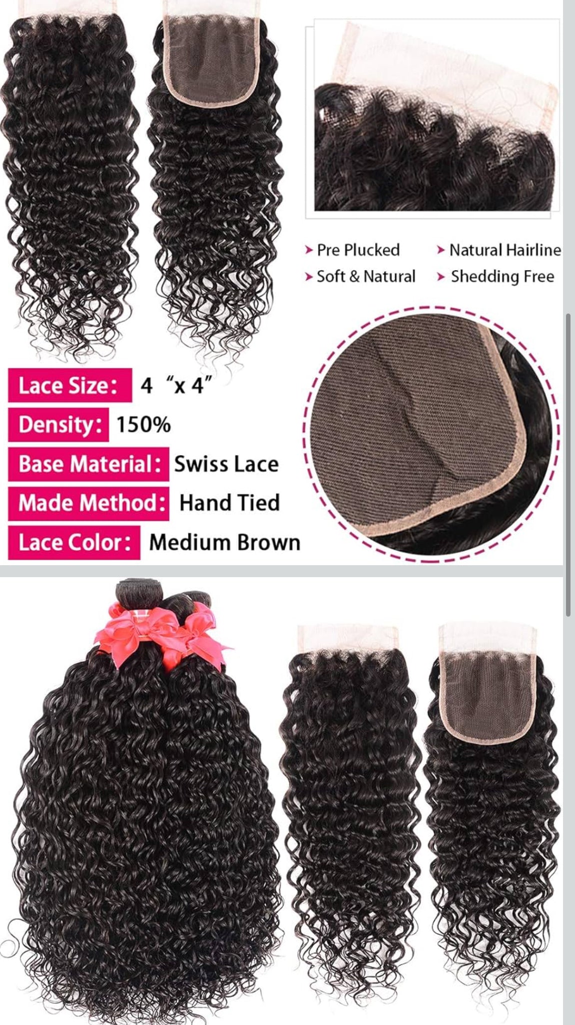 Hair bundles and closure 18”20”22”