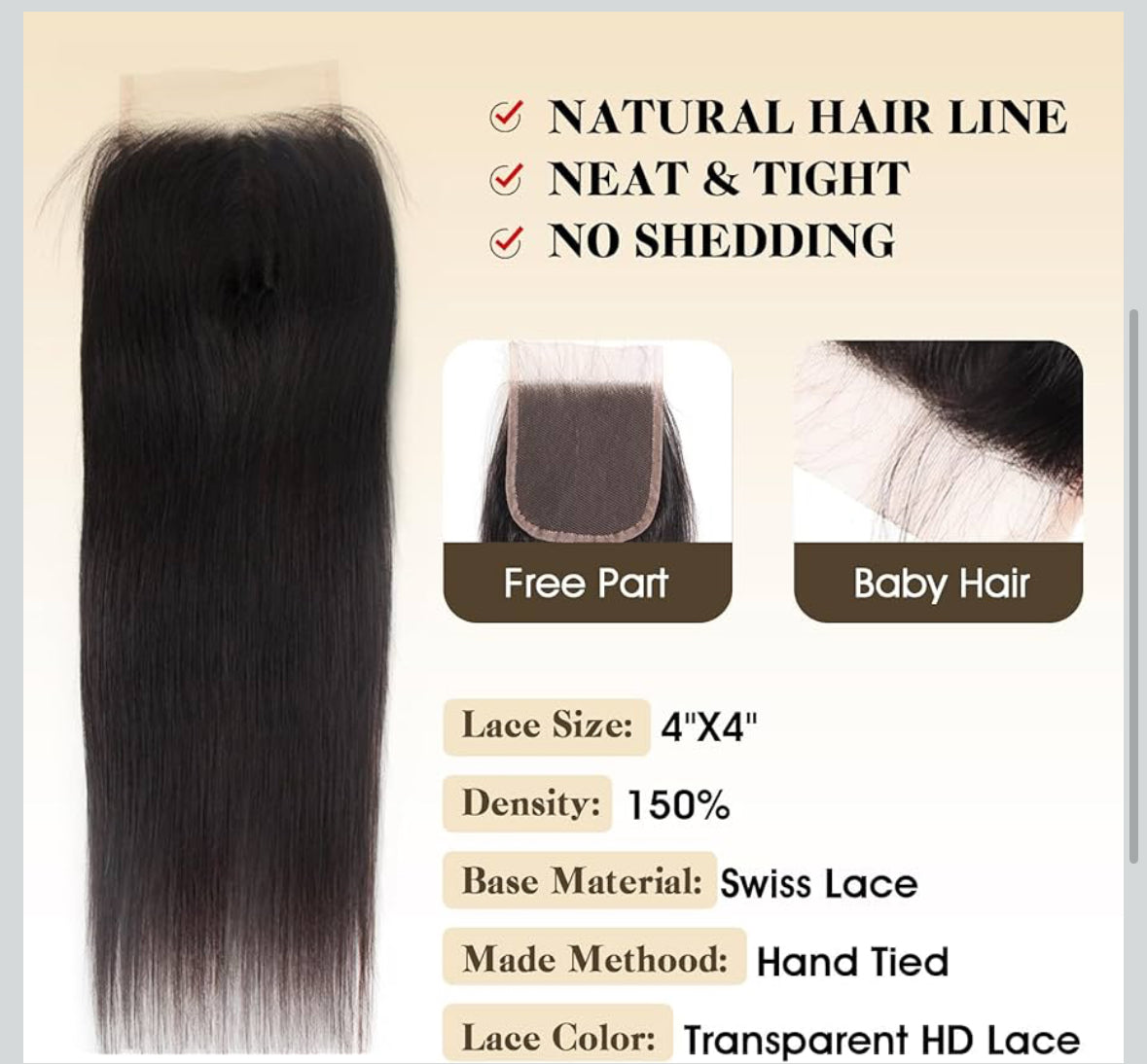 Straight hair bundles and closure 18” 20” 22”
