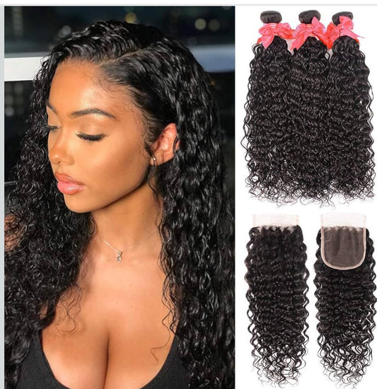 Hair bundles and closure 18”20”22”