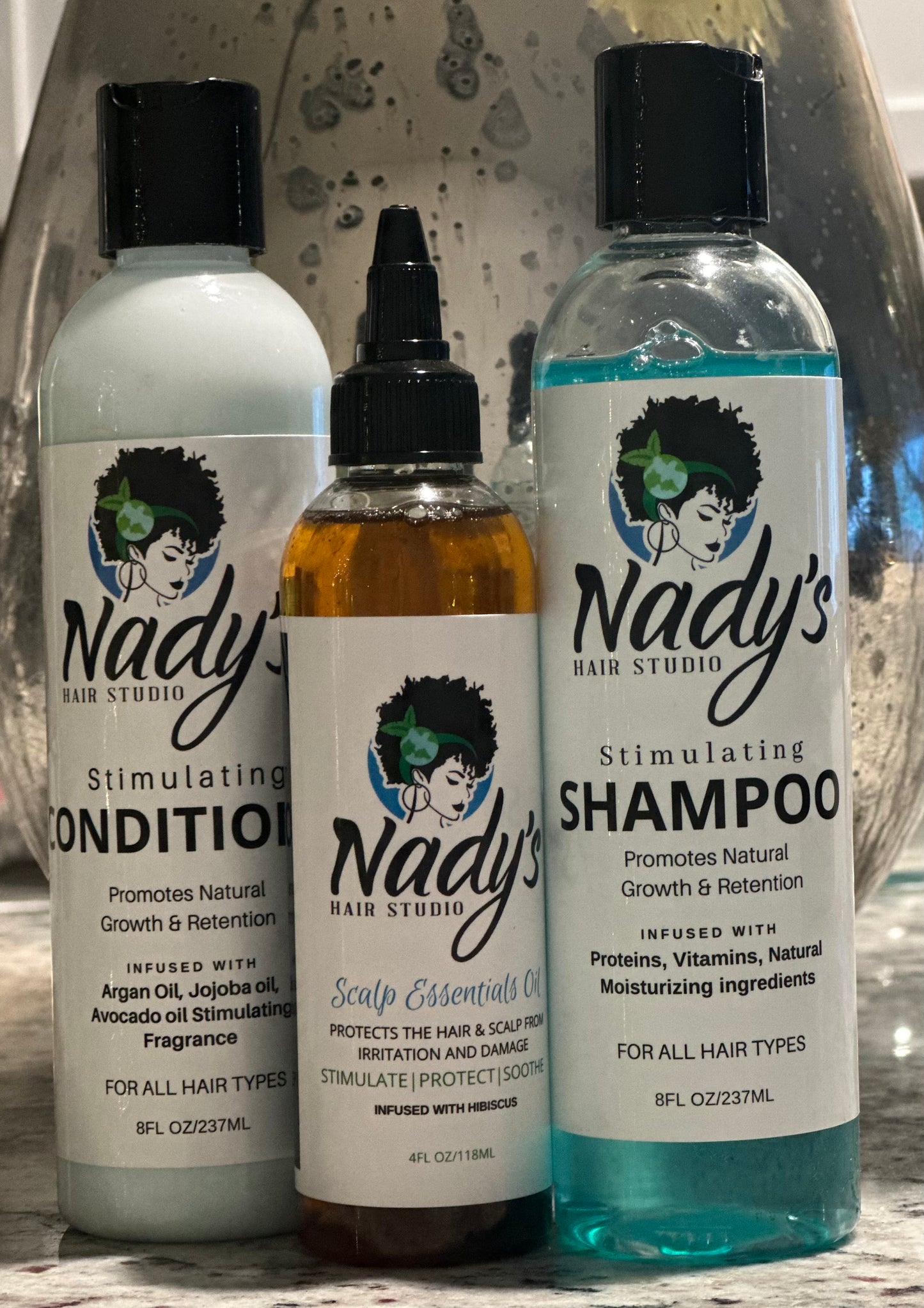 nady's hair studio stimulating shampoo conditioner and serum kit of 3